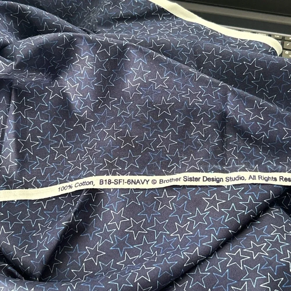 Star Outlines Navy Cotton Quilting Sewing Fabric Brother Sister Backing Filler